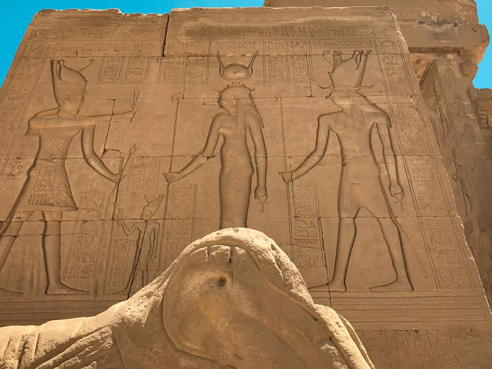 Dendera Temple complex entrance with sphinx